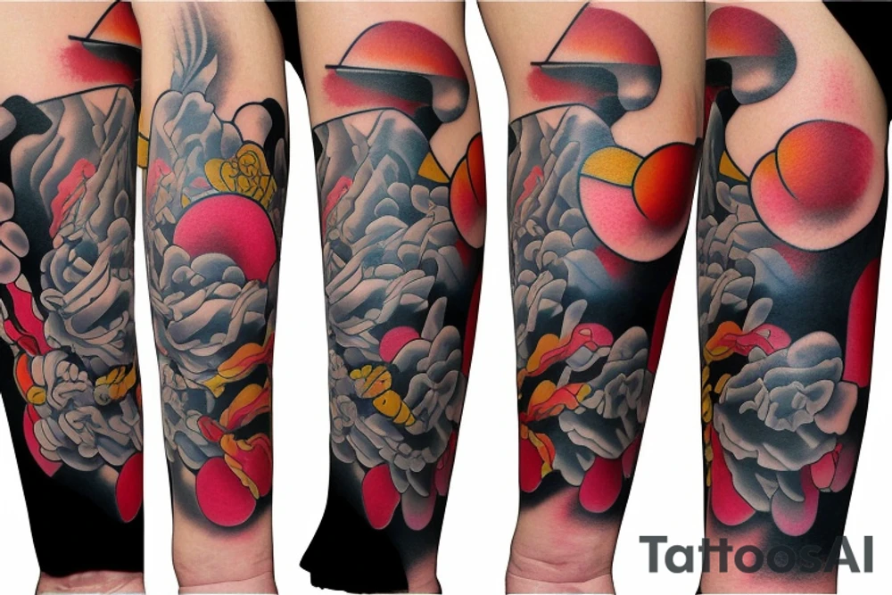 Colorful bright arm sleeve izumi japan industrial tattoo idea
