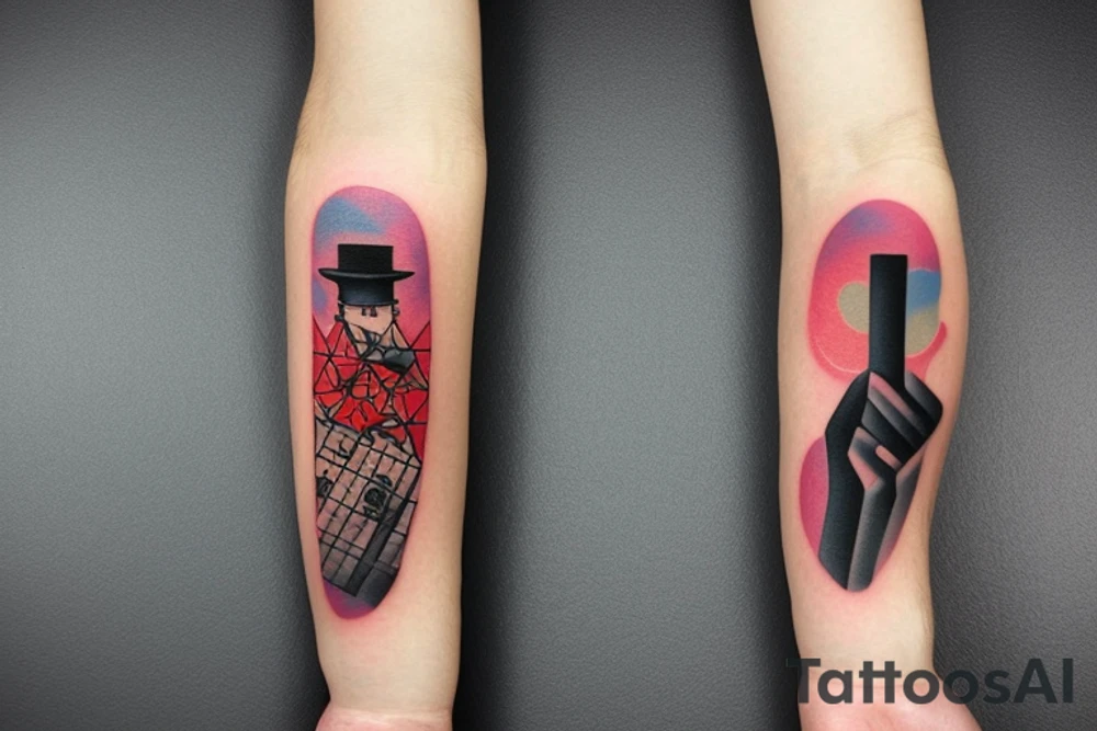 Colorful bright arm sleeve izumi apocalyptic industrial tattoo idea