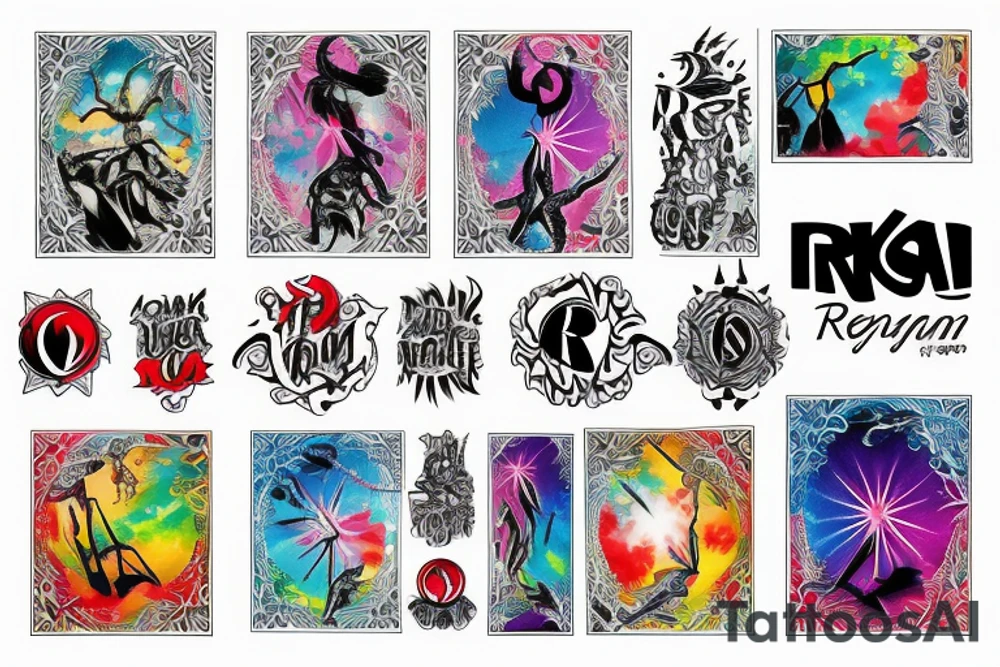 Colorful bright arm sleeve izumi ragnarok tattoo idea