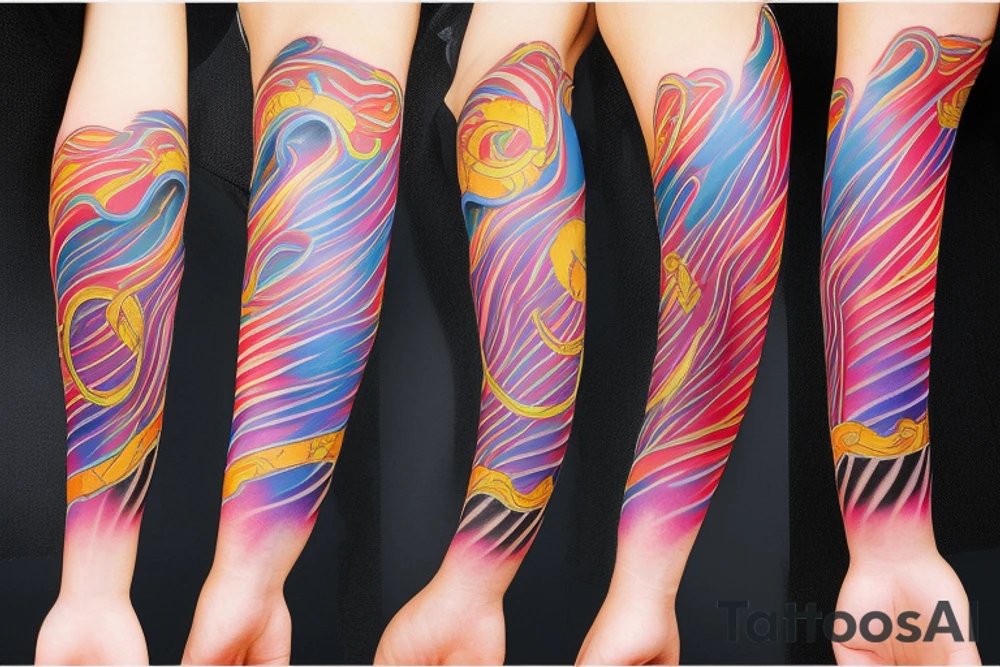 Colorful bright arm sleeve izumi ragnarok tattoo idea