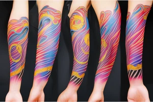 Colorful bright arm sleeve izumi ragnarok tattoo idea