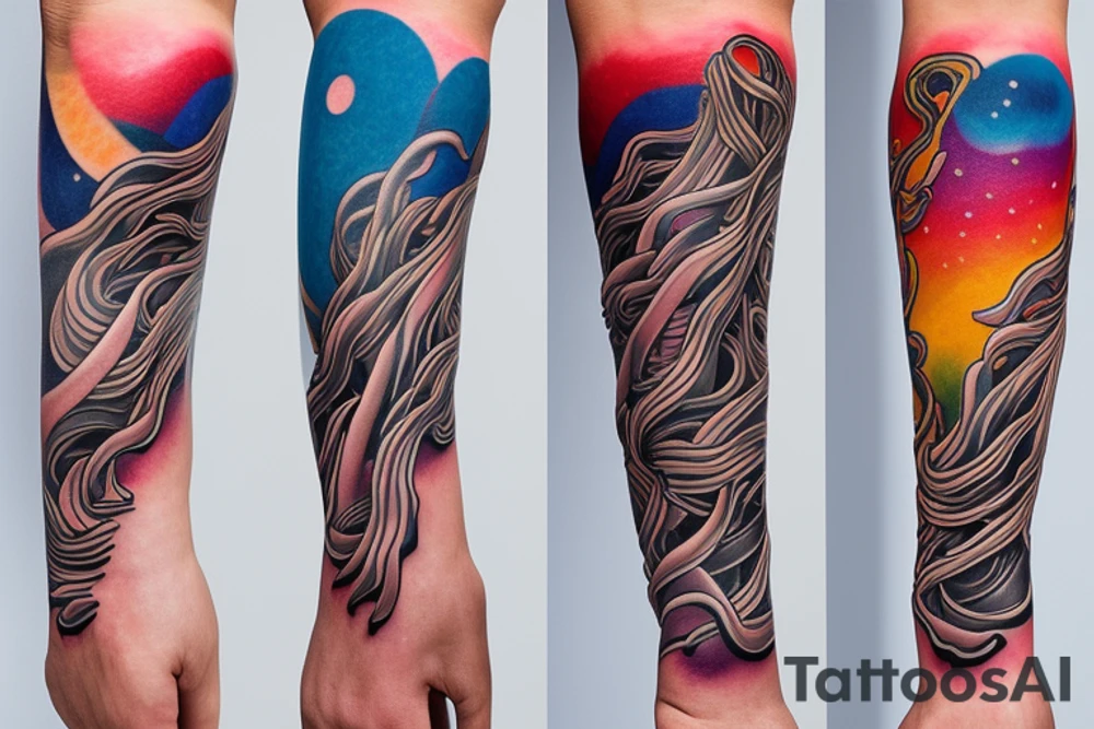 Colorful bright arm sleeve izumi ragnarok tattoo idea