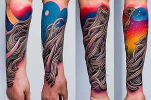 Colorful bright arm sleeve izumi ragnarok tattoo idea