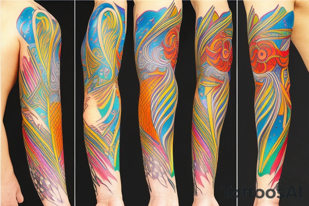 Colorful bright arm sleeve izumi norse tattoo idea