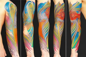 Colorful bright arm sleeve izumi norse tattoo idea
