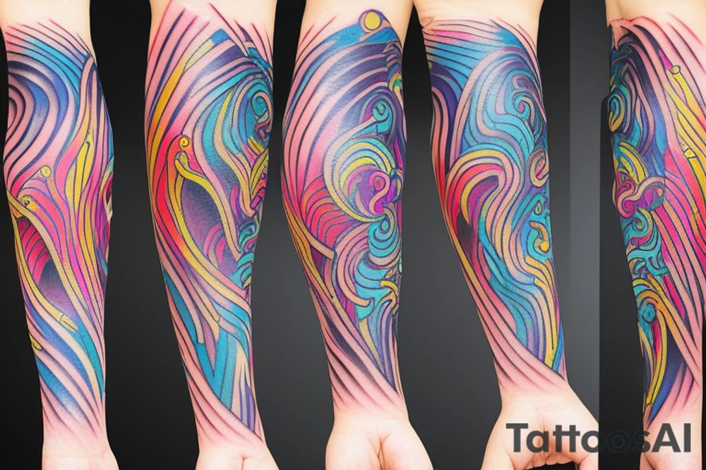 Colorful bright arm sleeve izumi norse tattoo idea