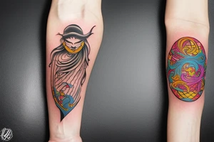 Colorful bright arm sleeve izumi norse tattoo idea