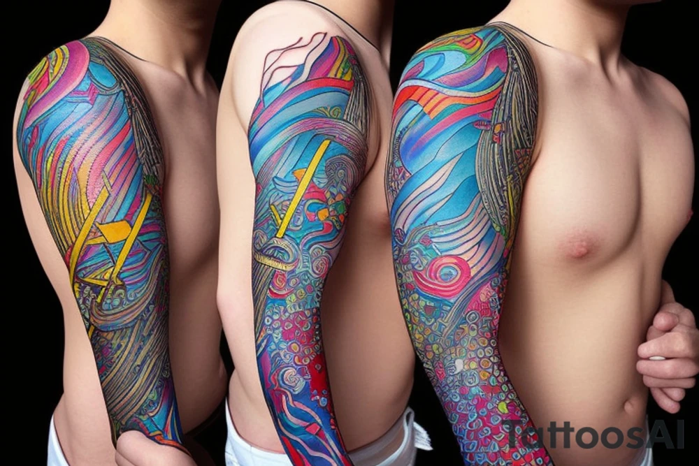Colorful bright arm sleeve izumi norse tattoo idea
