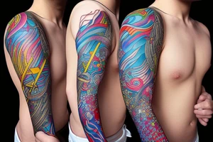 Colorful bright arm sleeve izumi norse tattoo idea