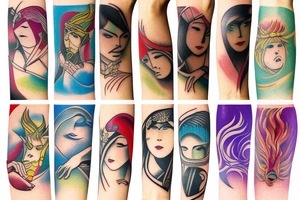 Colorful bright arm sleeve izumi norse tattoo idea