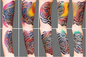 Colorful bright arm sleeve izumi norse tattoo idea