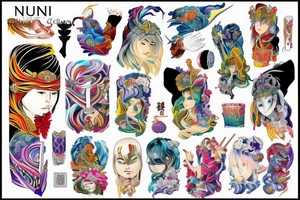 Colorful bright arm sleeve izumi norse tattoo idea