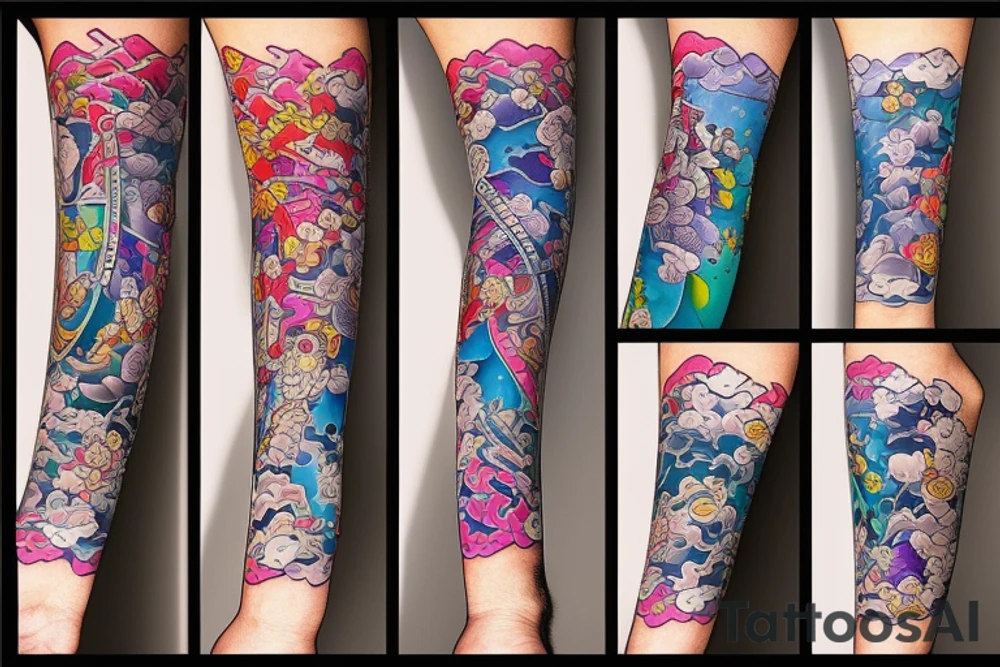 Colorful bright arm sleeve izumi tattoo idea