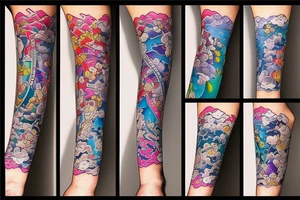 Colorful bright arm sleeve izumi tattoo idea