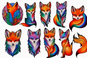 Colorful bright fox statue tattoo idea