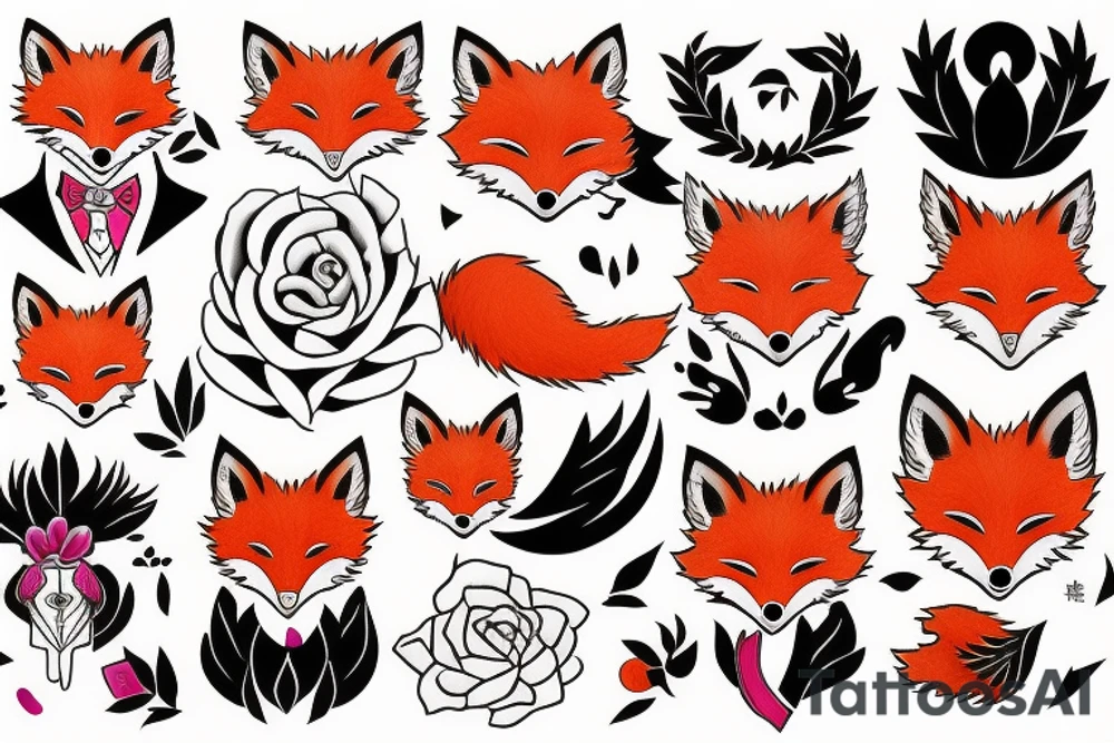 Colorful bright fox stone tattoo idea