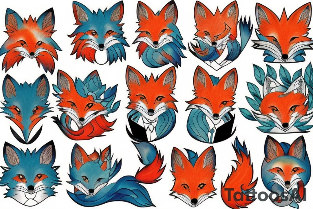 Colorful bright fox stone tattoo idea