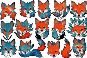 Colorful bright fox stone tattoo idea