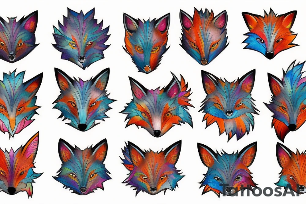 Colorful bright fox stone tattoo idea