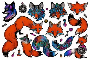 Colorful bright fox stone tattoo idea