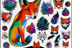 Colorful bright fox stone tattoo idea