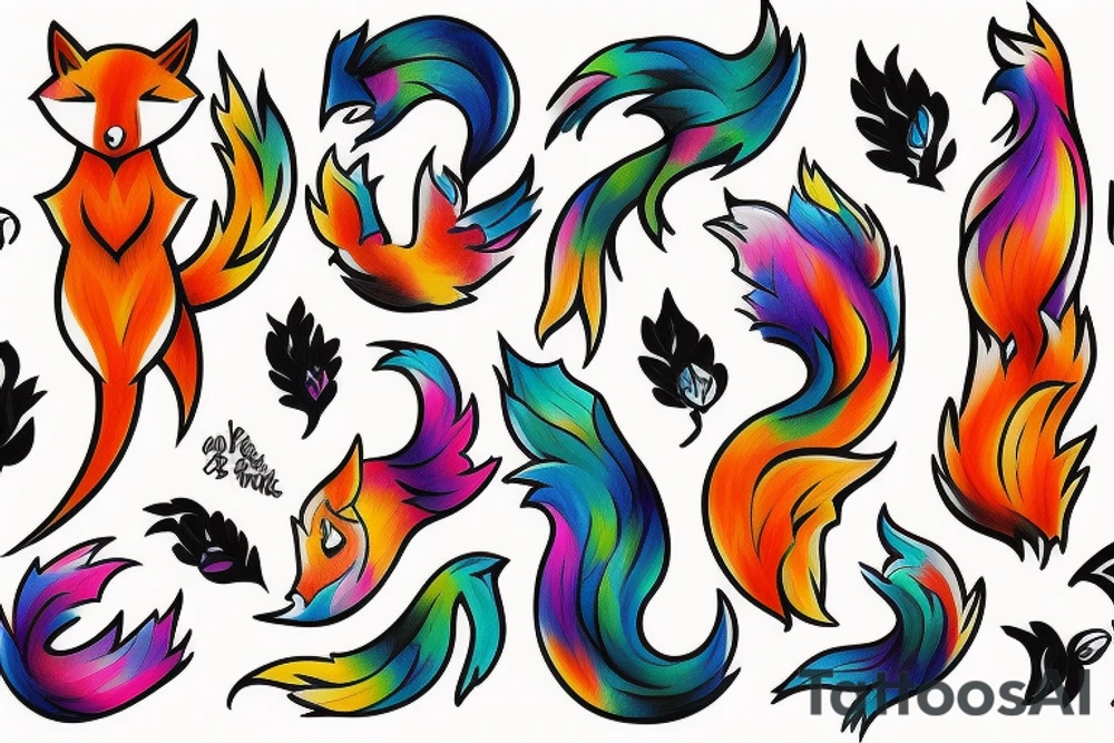 Colorful bright fox stone tattoo idea