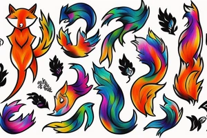 Colorful bright fox stone tattoo idea