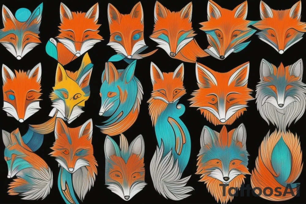 Colorful bright fox stone tattoo idea