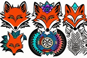 Colorful bright fox stone tattoo idea