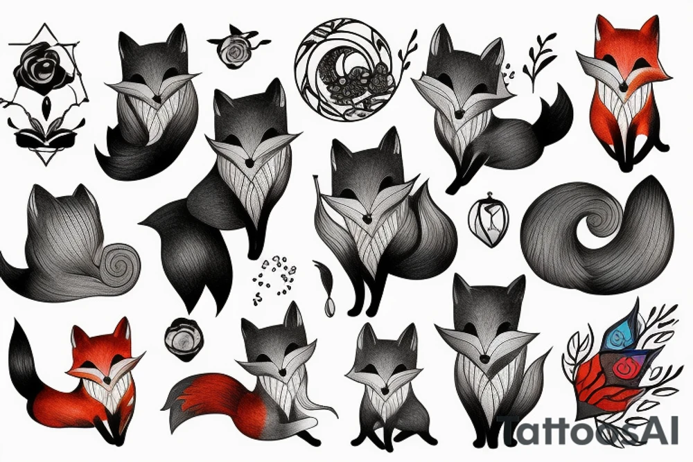 Colorful bright fox stone tattoo idea