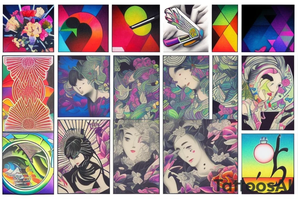 Colorful bright cuberpunk tattoo idea