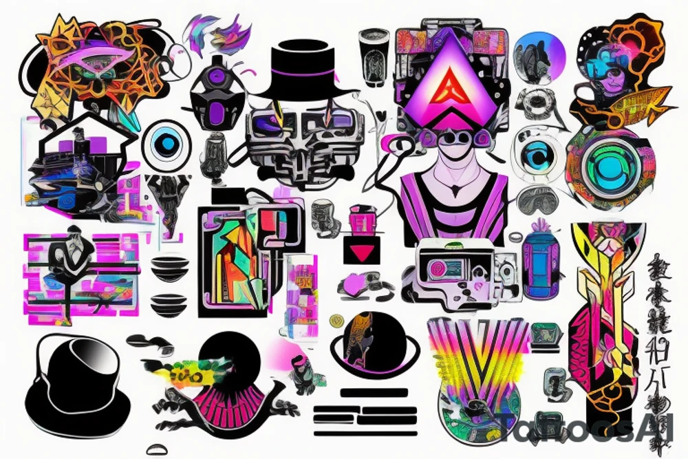 Colorful bright cyberpunk tattoo idea