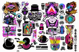 Colorful bright cyberpunk tattoo idea