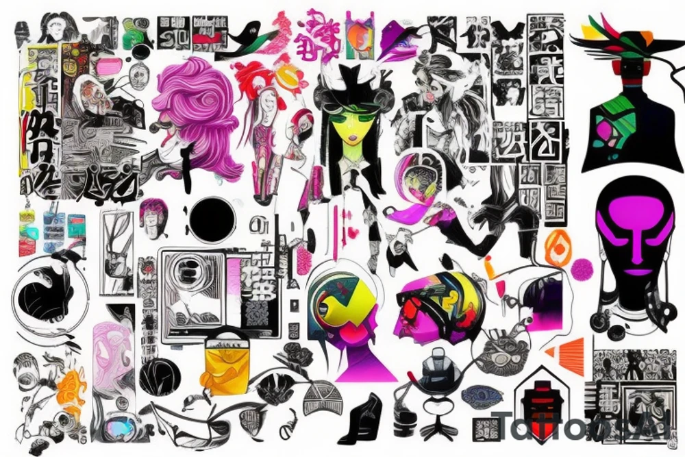 Colorful bright cyberpunk tattoo idea