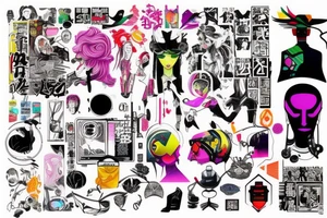 Colorful bright cyberpunk tattoo idea