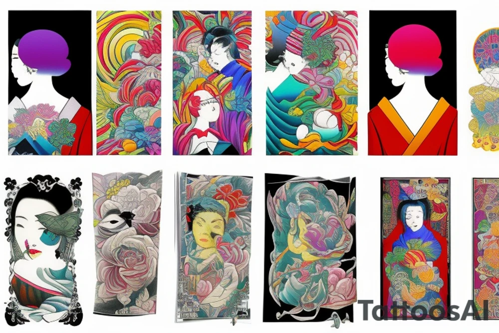 Colorful bright sleeve tattoo idea