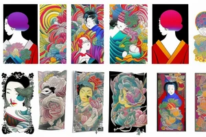 Colorful bright sleeve tattoo idea