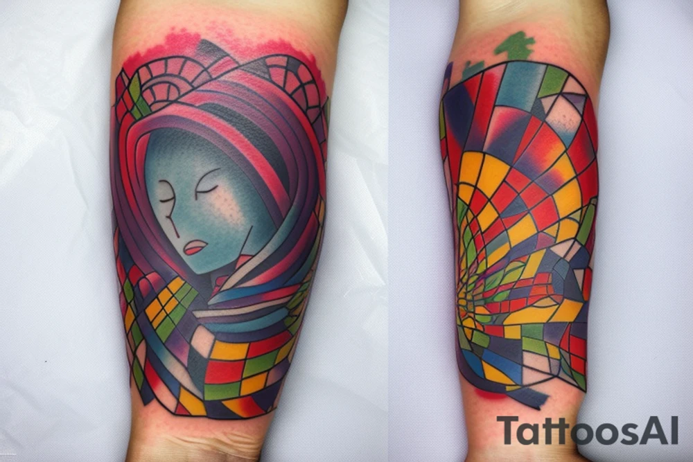 Colorful bright sleeve tattoo idea