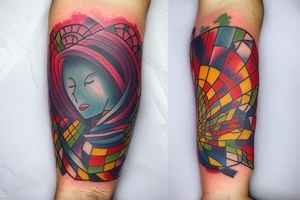 Colorful bright sleeve tattoo idea