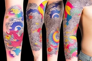 Colorful bright edo japan arm sleeve izumi tattoo idea