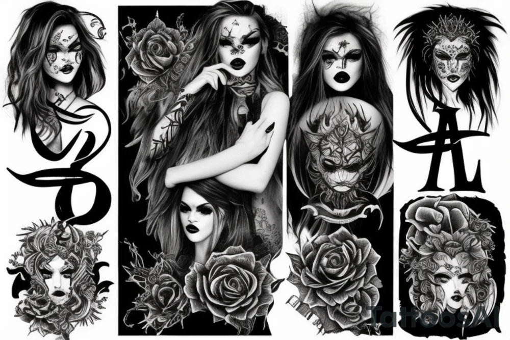 Demonic Badass Woman Babe Thorns Smokey Intricate Detailed Pretty Runes tattoo idea