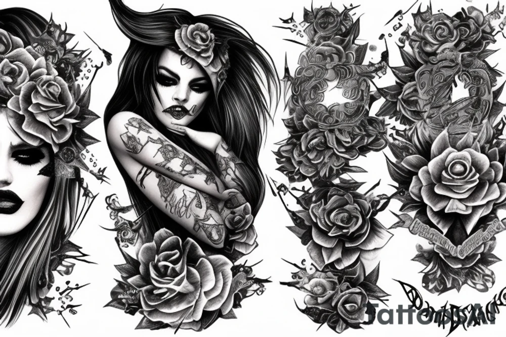 Demonic Badass Woman Babe Thorns Smokey Intricate Detailed Pretty Runes tattoo idea