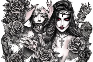 Demonic Badass Woman Babe Thorns Smokey Intricate Detailed Pretty Runes tattoo idea