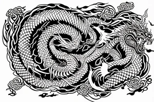 Thorns Chinese Dragon Spiral Helix Skulls Runes Dread Stoic Serene Inspiring Badass Mural tattoo idea