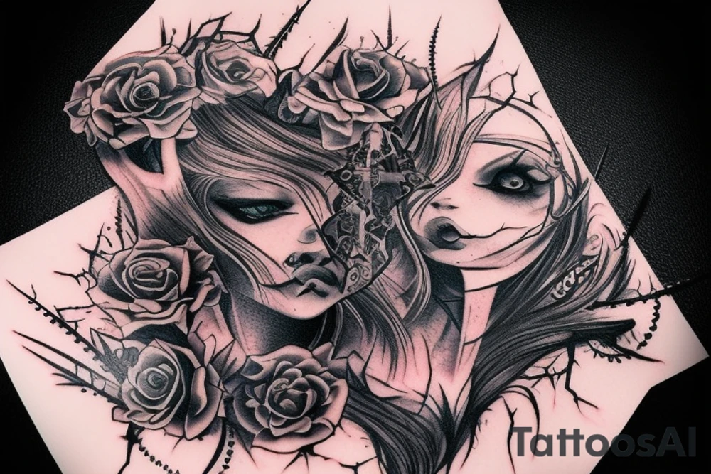 Demonic Badass Woman Babe Thorns Smokey Intricate Detailed Pretty Runes tattoo idea