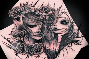 Demonic Badass Woman Babe Thorns Smokey Intricate Detailed Pretty Runes tattoo idea