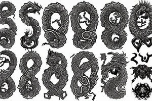 Thorns Chinese Dragon Spiral Helix Skulls Runes Dread Stoic Serene Inspiring Badass Mural tattoo idea