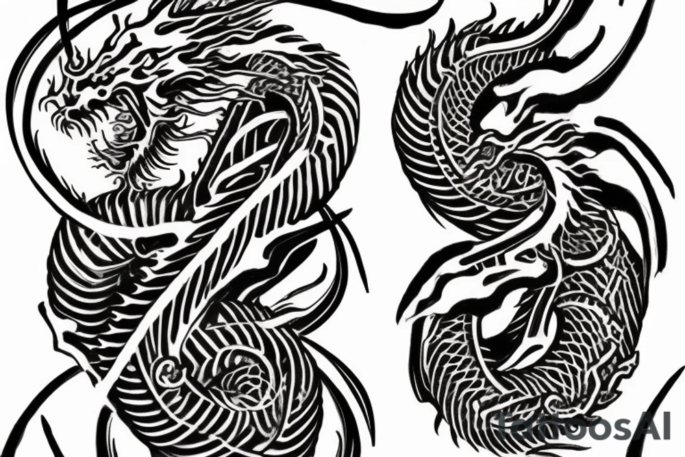 Thorns Chinese Dragon Spiral Helix Skulls Runes Dread Stoic Serene Inspiring Badass Mural tattoo idea
