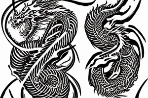 Thorns Chinese Dragon Spiral Helix Skulls Runes Dread Stoic Serene Inspiring Badass Mural tattoo idea