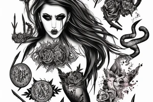 Demonic Badass Woman Babe Thorns Smokey Intricate Detailed Pretty Runes tattoo idea